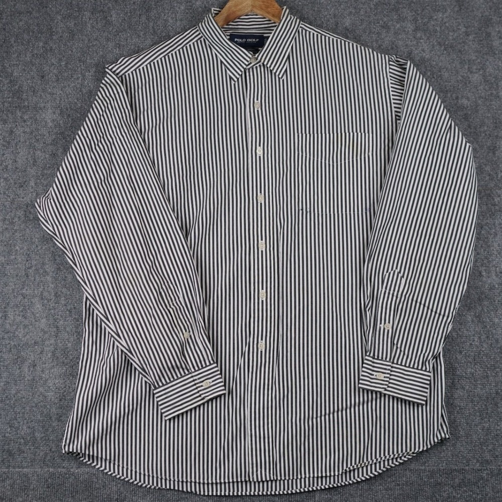 Polo Golf Ralph Lauren Lowell‎ Sport Mens XL Striped Cotton Button Up Shirt Blue